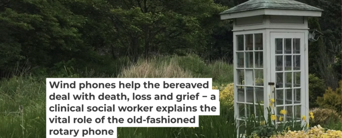 The first wind phone was built in 2010 in Otsuchi, Japan. Matthew Komatsu/Wikimedia Commons The first wind phone was built in 2010 in Otsuchi, Japan. Matthew Komatsu/Wikimedia Commons